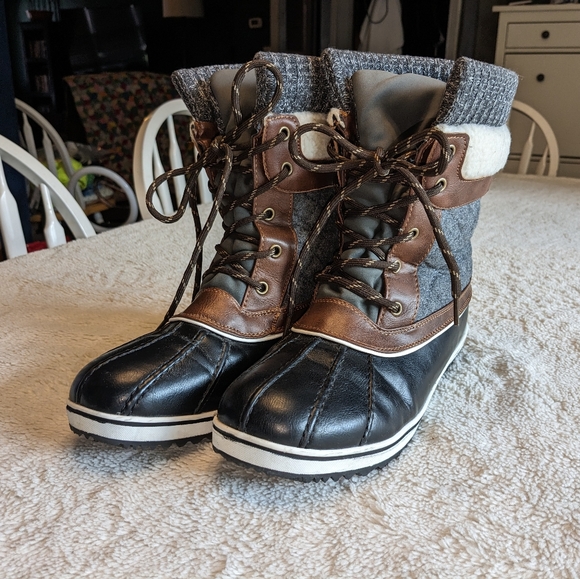 DREAM PAIRS Mid Calf Waterproof Winter Snow ❄️ Boots size 9 black grey brown - Picture 9 of 9